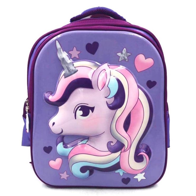 Tas Ransel Sekolah Tk Kuda Pony Unicorn Pirang Glossy 3Res Import Ungu
