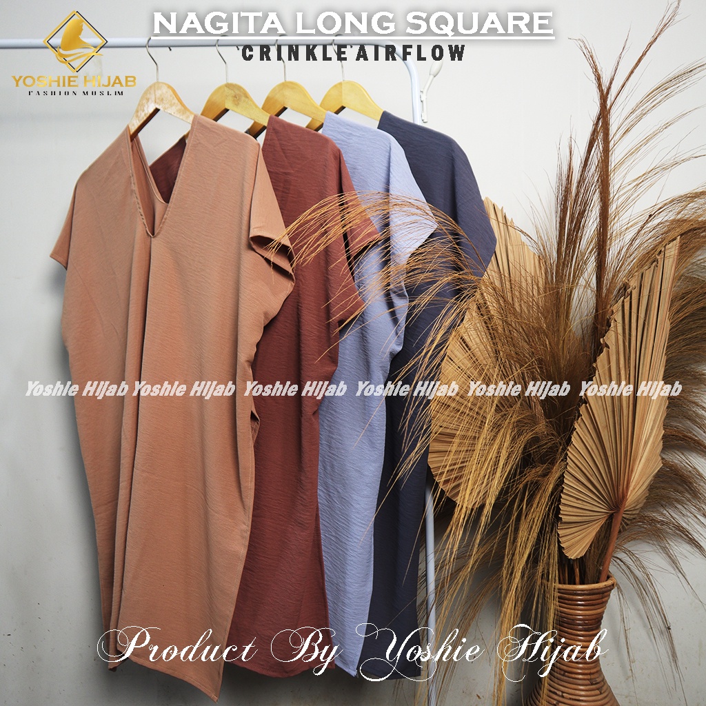 Nagita Long Square Crinkle Airflow Tunik Crinkle Atasan Crinkle Wanita