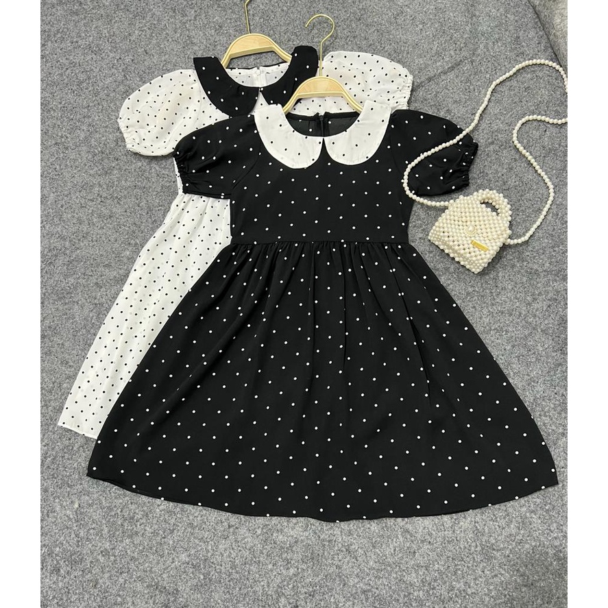 Jimmedy.id - Dress Anak Perempuan Polkadot Bahan Woolpeach Untuk Anak Usia 3-9 Tahun