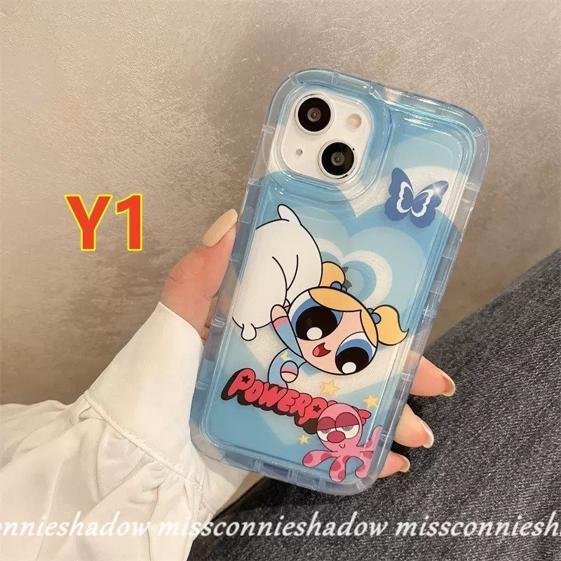 IPHONE Shockproof Airbag Case Kompatibel Untuk Iphone7 8 6 6S Plus 11 14 13 12 Pro MAX XR X XS MAX Kartun Lucu The Powerpuff Gadis Sweet Love Heart Clear Soft TPU Back Cover