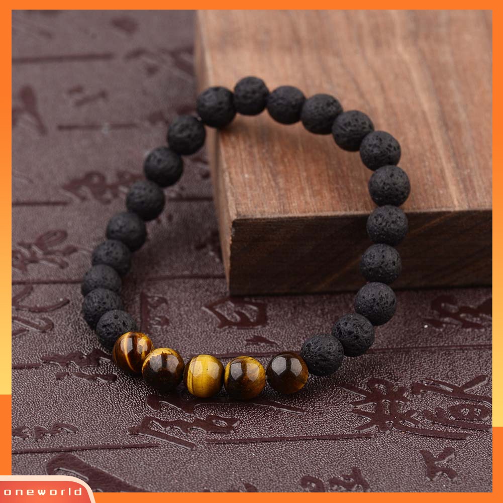 [WONE] Unisex Sederhana Batu Alam Tiger Eye Manik-Manik Gelang Penyembuhan Perhiasan Elastis