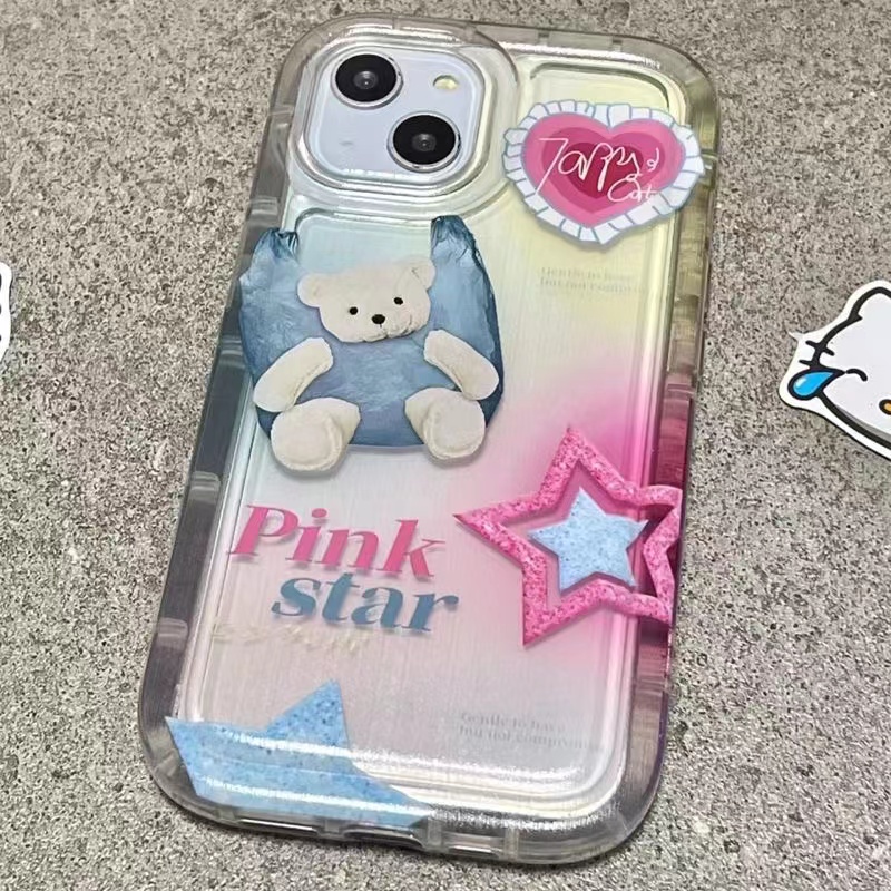 Cute Love Bear Soft Phone Case Kompatibel Untuk IPhone 14 13 12 11 Pro XS Max X XR 78 6 6S Plus Casing Transparan Shockproof TPU Cover