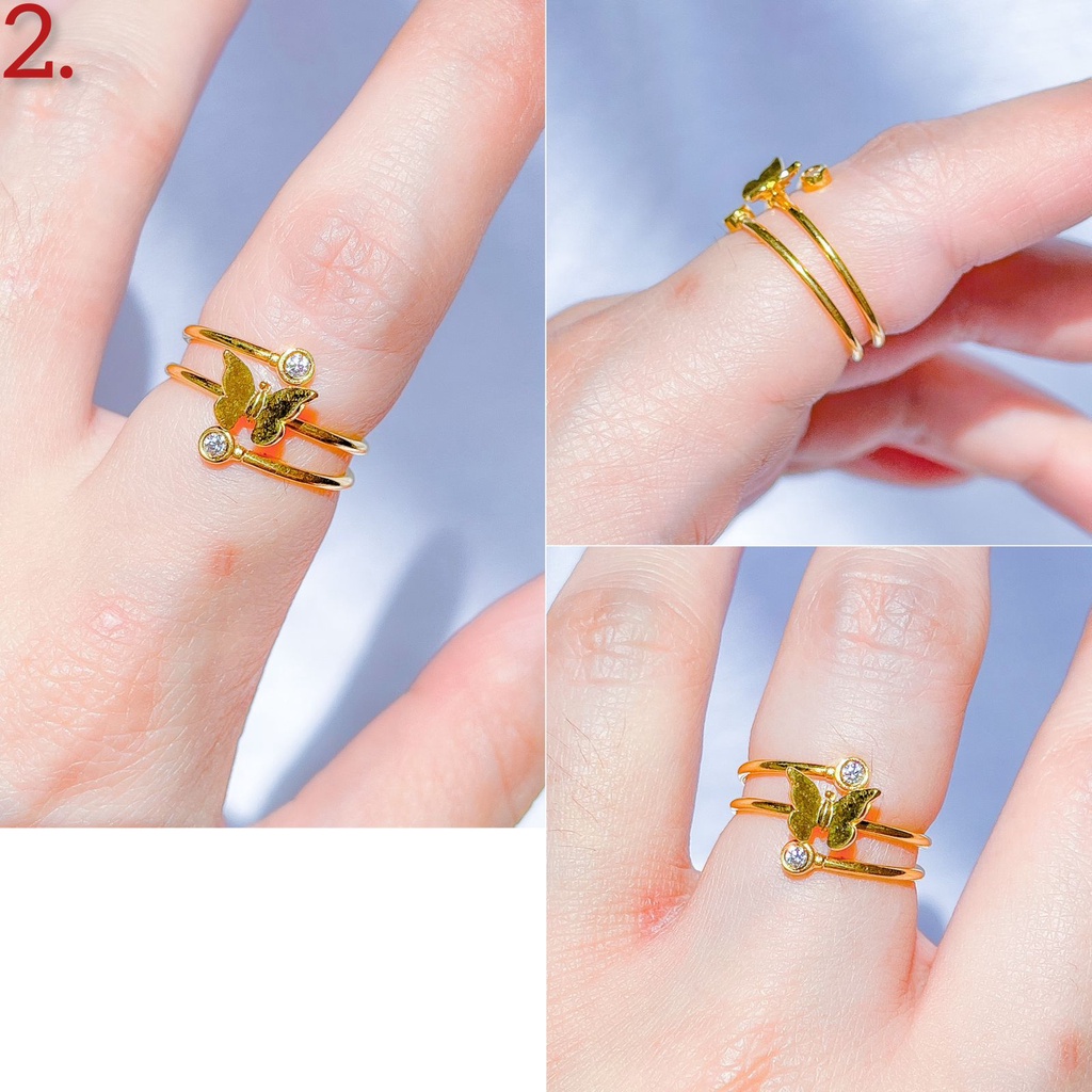 Cincin aesthetic anak dan dewasa emas asli kadar 700 70 16k mariposa love selisih 3 baris lilit bunga putar permata kupu kupu2