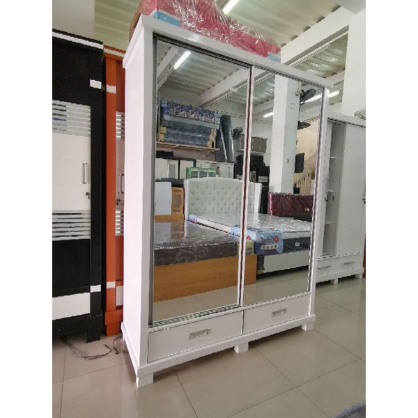 Lemari baju slide full kaca kastil Aria lemari pakaian sliding kayu bloktik lemari baju slide multip