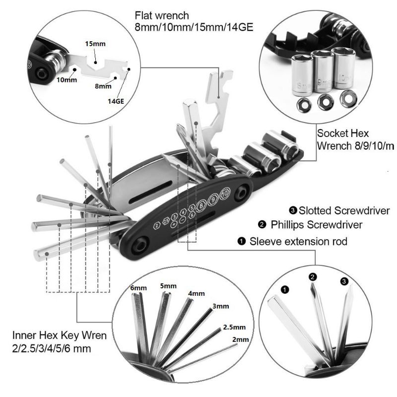 Kunci Shock Lipat Mini 16 Tools Kunci Serbaguna