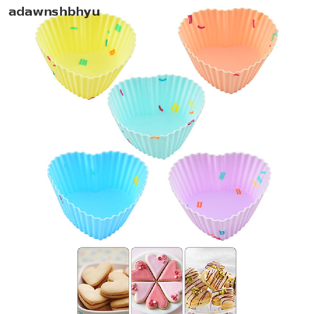 Adawnshbhyu 4Pcs Cetakan Silikon Bentuk Hati Cupcake Muffin Cup Baking Egg Tart Jelly Mold ID