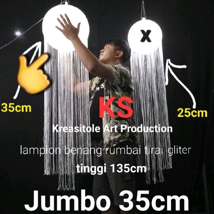 Lampion benang rumbai tirai gliter jumbo 35cm, kap lampu gantung dekorasi