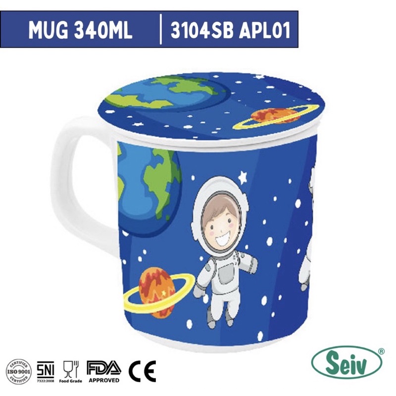 Gelas Minum Melamin + Tutup 340 ML Karakter Anak Lucu / Mug Melamine Gambar Anak