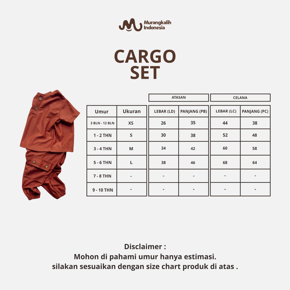 MURANGKALIH - CARGO SET | Setelan Anak Laki/Perempuan 1 - 6 Tahun Celana Panjang | Set Pakaian Baju Anak Cewek/Cowok MURAH By Murangkalih Indonesia