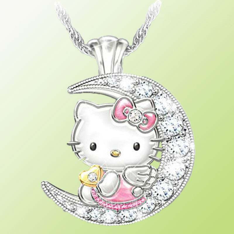 Kawaii Sanrio Anime Kartun Seri HelloKitty Lucu Fashion Kreatif Bulan Hewan Liontin Kalung Hadiah Pesta Liburan