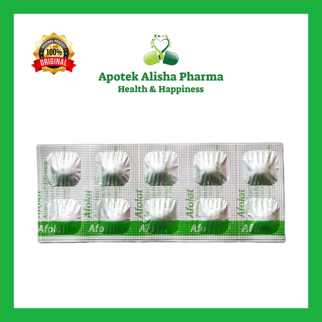Afolat Tablet (Strip 10tablet) - Apolat Asam Folat Tablet Suplemen Ibu Hamil / Menyusui / Kurang Darah / Anemia