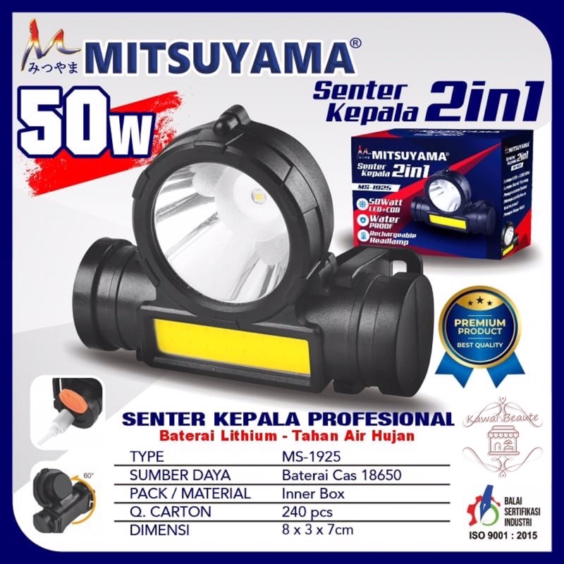 Senter Kepala Mitsuyama 50 Watt + COB MS-1925 Isi 240 pcs/ctn