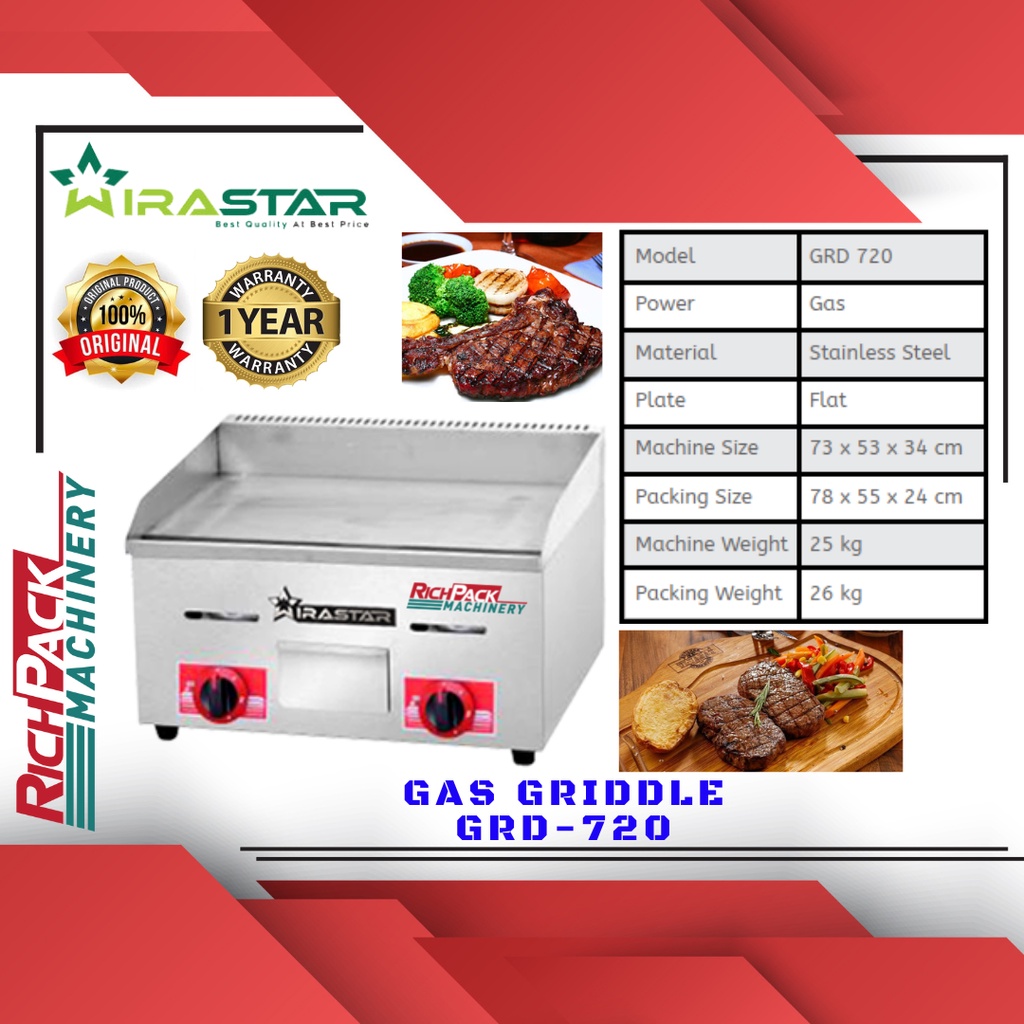 Wirastar GRD-720 Gas Griddle Machine Mesin Pemanggang Steak
