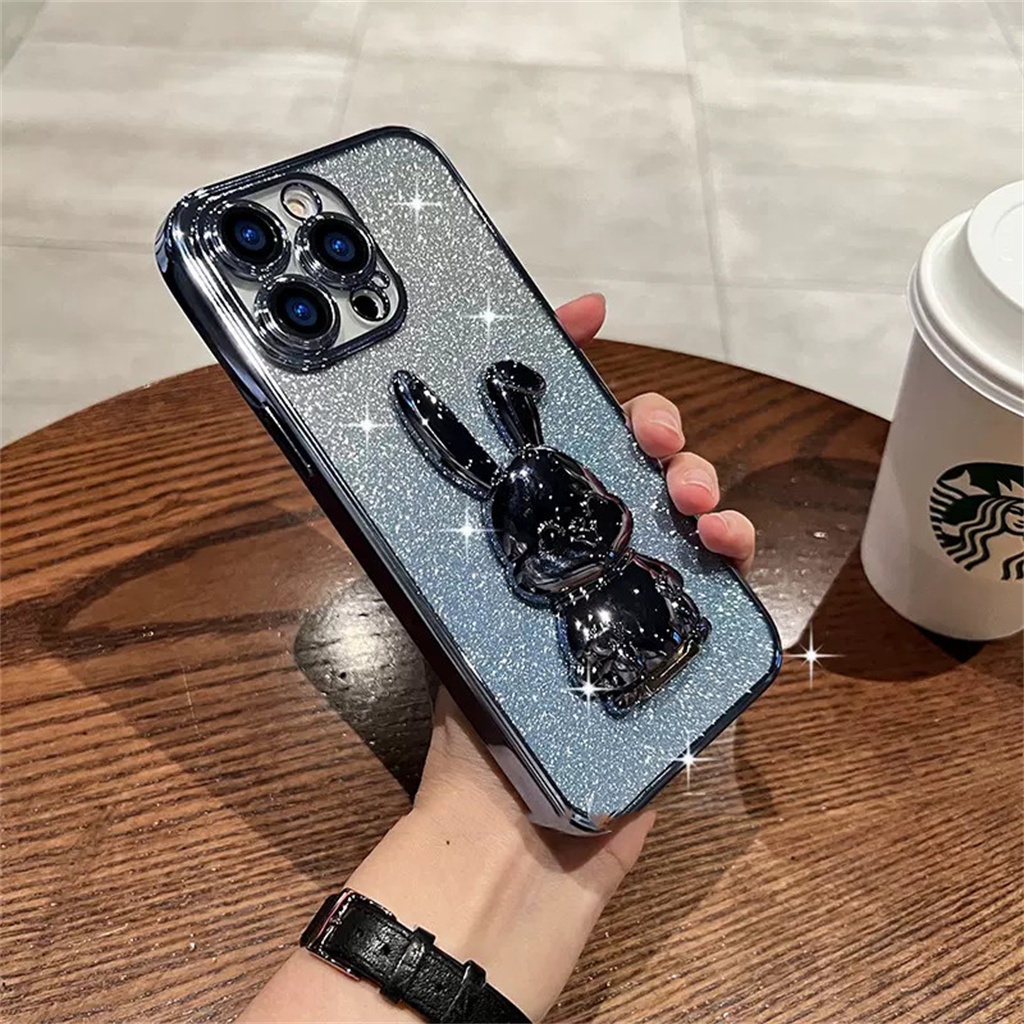 New Fun Bunny Stand Case Untuk iPhone 14 Pro Max Case iPhone 13 12 11 Pro Max14Plus Ungu Aesthetic Mewah Premium Proteksi Anti Guncangan Tertutup Penuh Soft Case