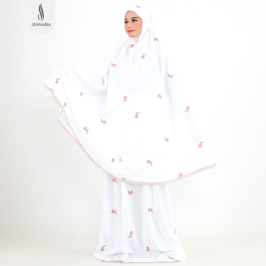 JENNABIA - Mukena Dewasa Katun Premium Bordir Floral Daisy Cantik Terbaru Murah