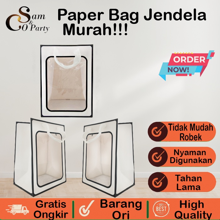 

1 PCS PAPER BAG MIKA PREMIUM UKURAN M WARNA HITAM PUTIH / PAPERBAG / TAS BELANJA