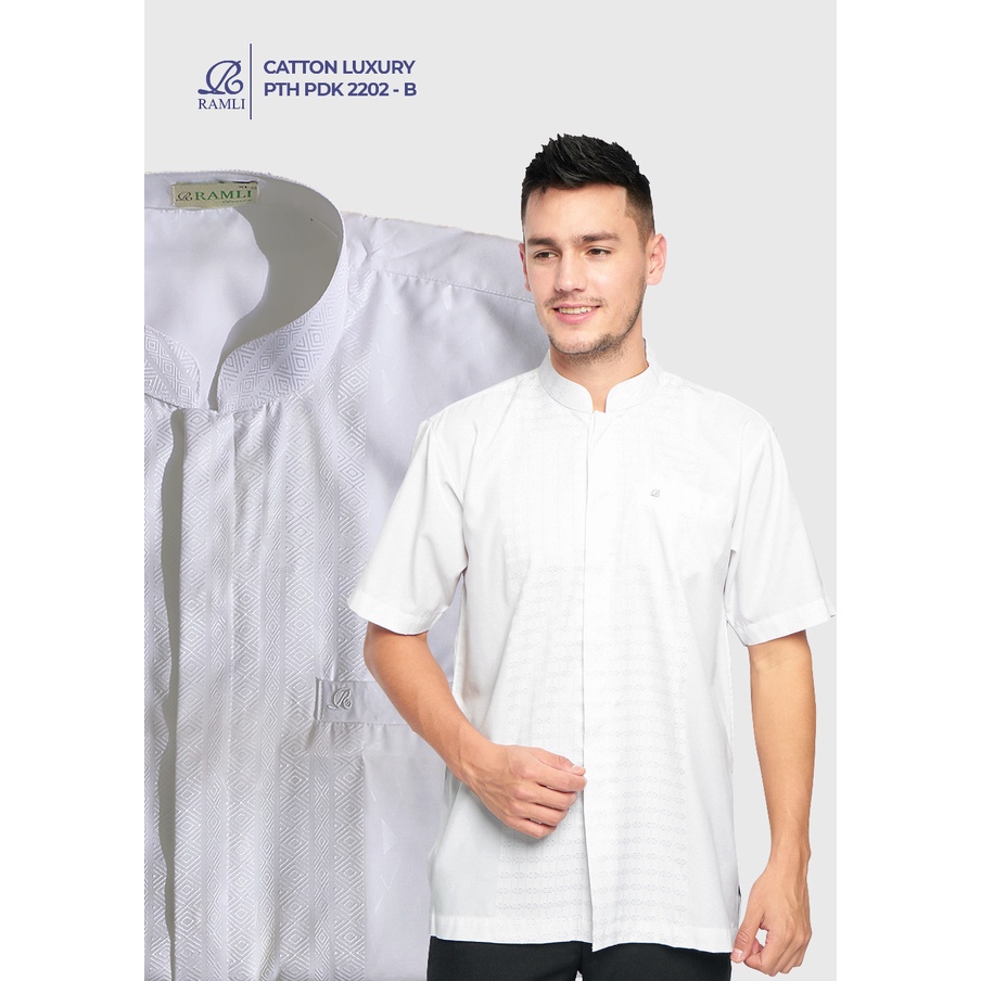 Baju Koko Putih Lengan Pendek Ramli Katun Luxury / Baju Koko Putih