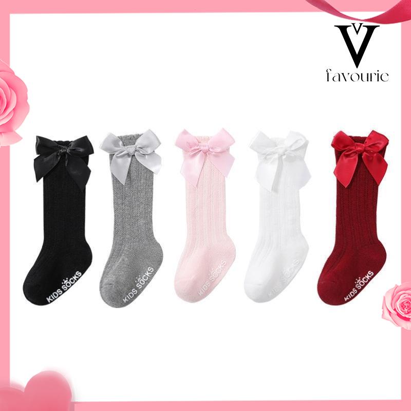 CODAnak laki-laki dan perempuan warna solid bergaris kaus kaki tabung kaus kaki katun ikatan simpul bayi kaus kaki non-slip-FA