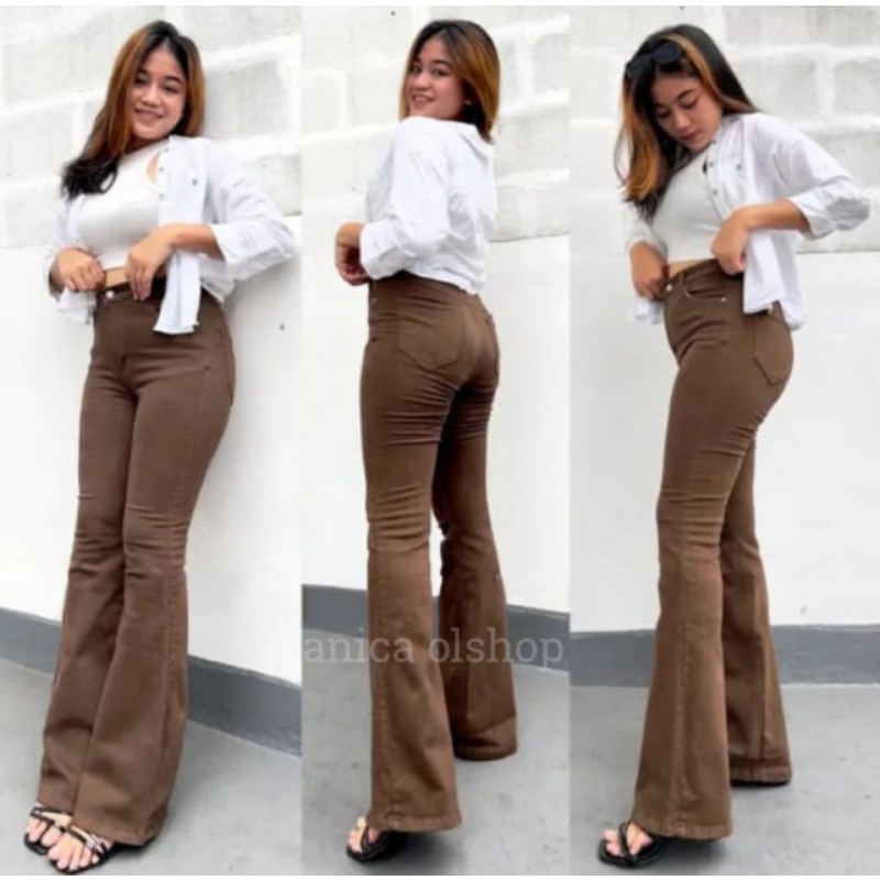 Celana cutbray wanita coklat tua/celana jeans wanita cutbray/celana cutbray wanita terbaru/celana je
