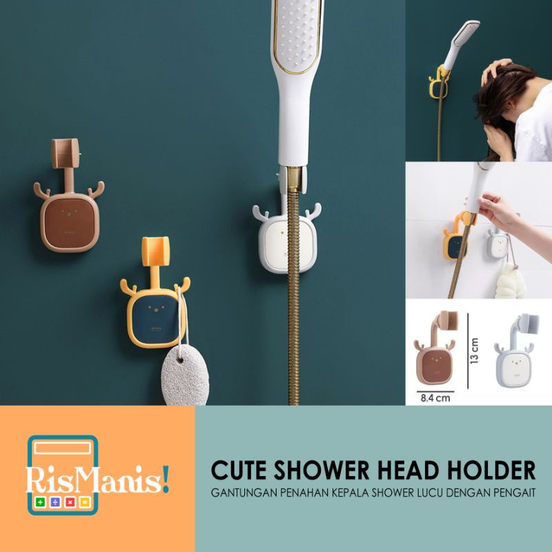 CUTE SHOWER HEAD HOLDER - Gantungan Penjepit Kepala Shower Kamar Mandi Model Rusa Lucu Hook Tanduk Tempel Dinding WC Hanger Lentur Rotasi 360 Derajat Flexible Gantung Tembok Toilet Kloset