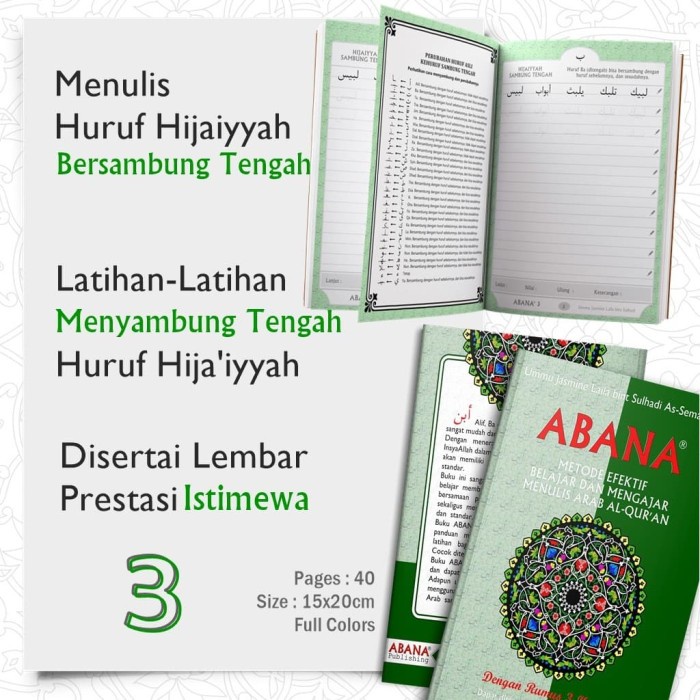 BUKU BELAJAR MENULIS ARAB HIJAIYAH DAN ALQURAN METODE ABANA 1 SET