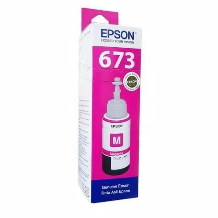 TINTA EPSON 673 MAGENTA T673 MERAH ORIGINAL RESMI FOR L800 L850 L1800