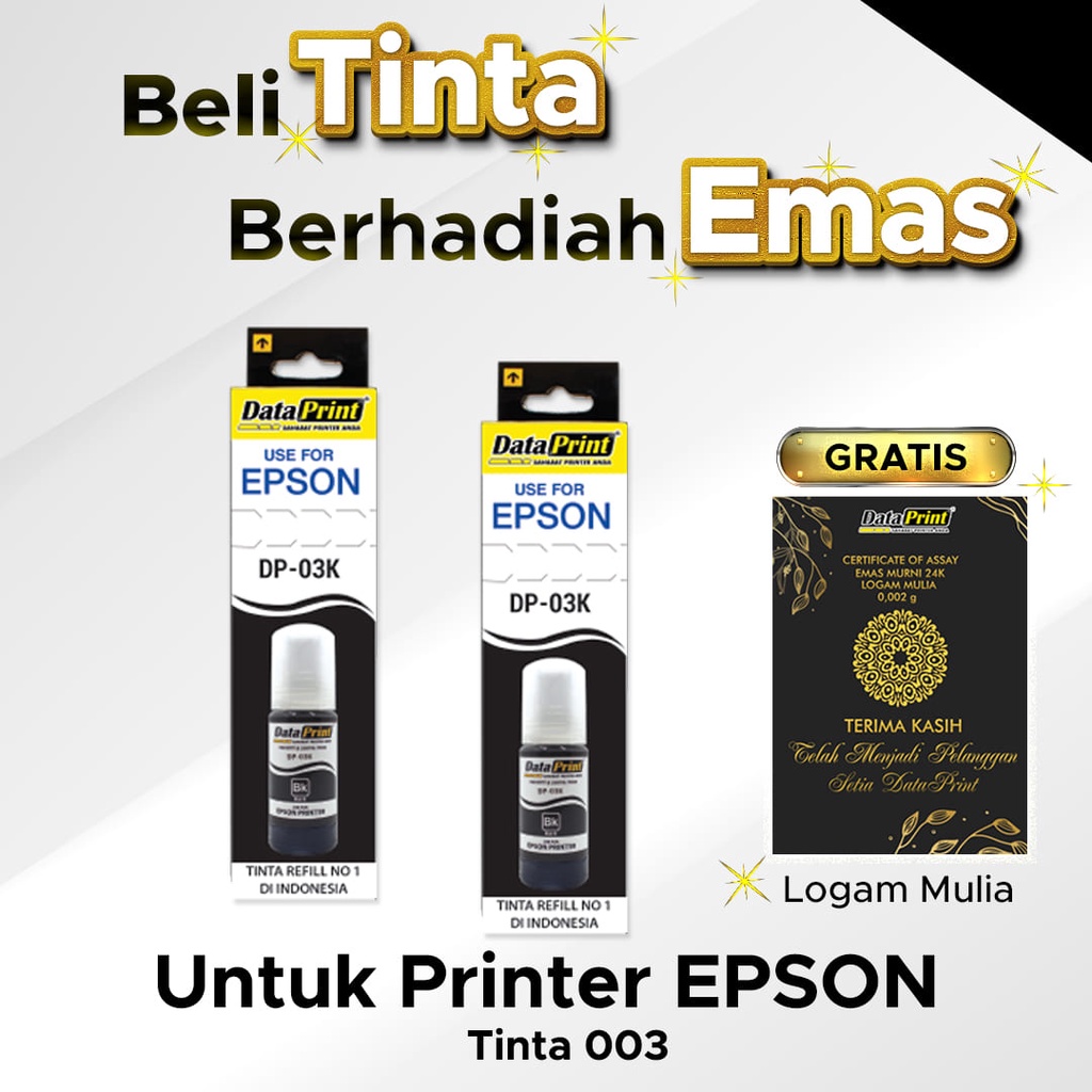 Beli Tinta Refill DataPrint Printer Epson 003 Black DP-03K - 80ml Berhadiah Emas 24K