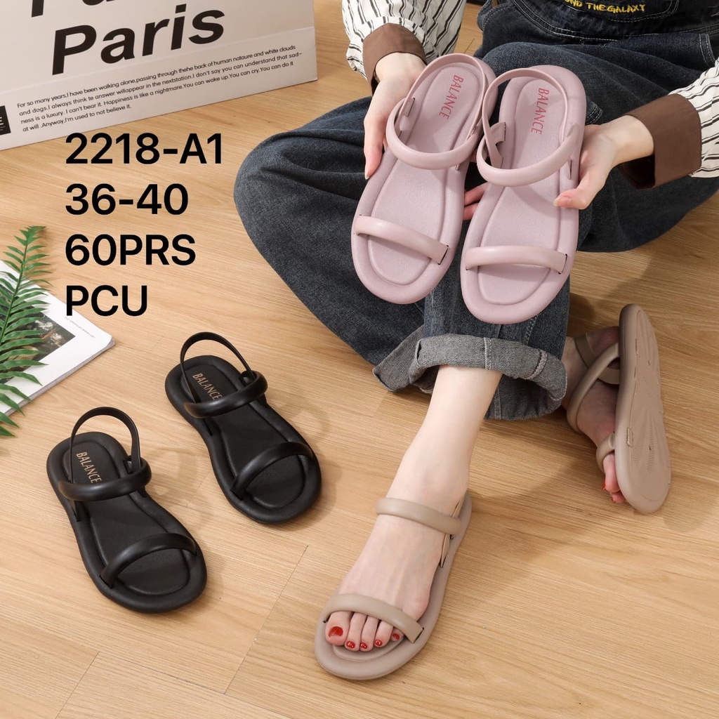 SANDAL WANITA IMPORT FLAT TALI BELAKANG 2218 HARUKA BLC
