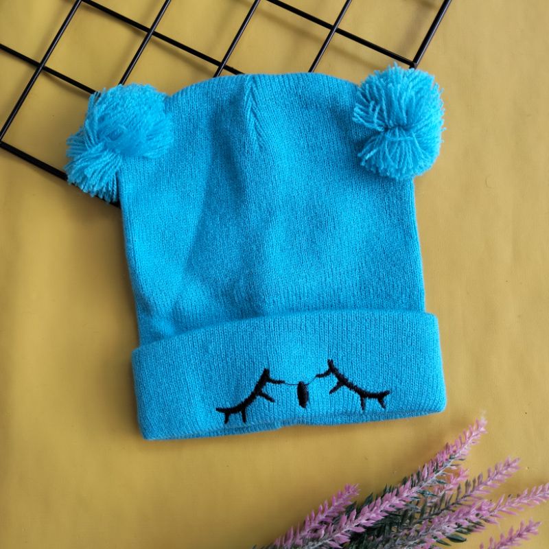 kupluk bayi 3-24 bulan motif pompom sleep