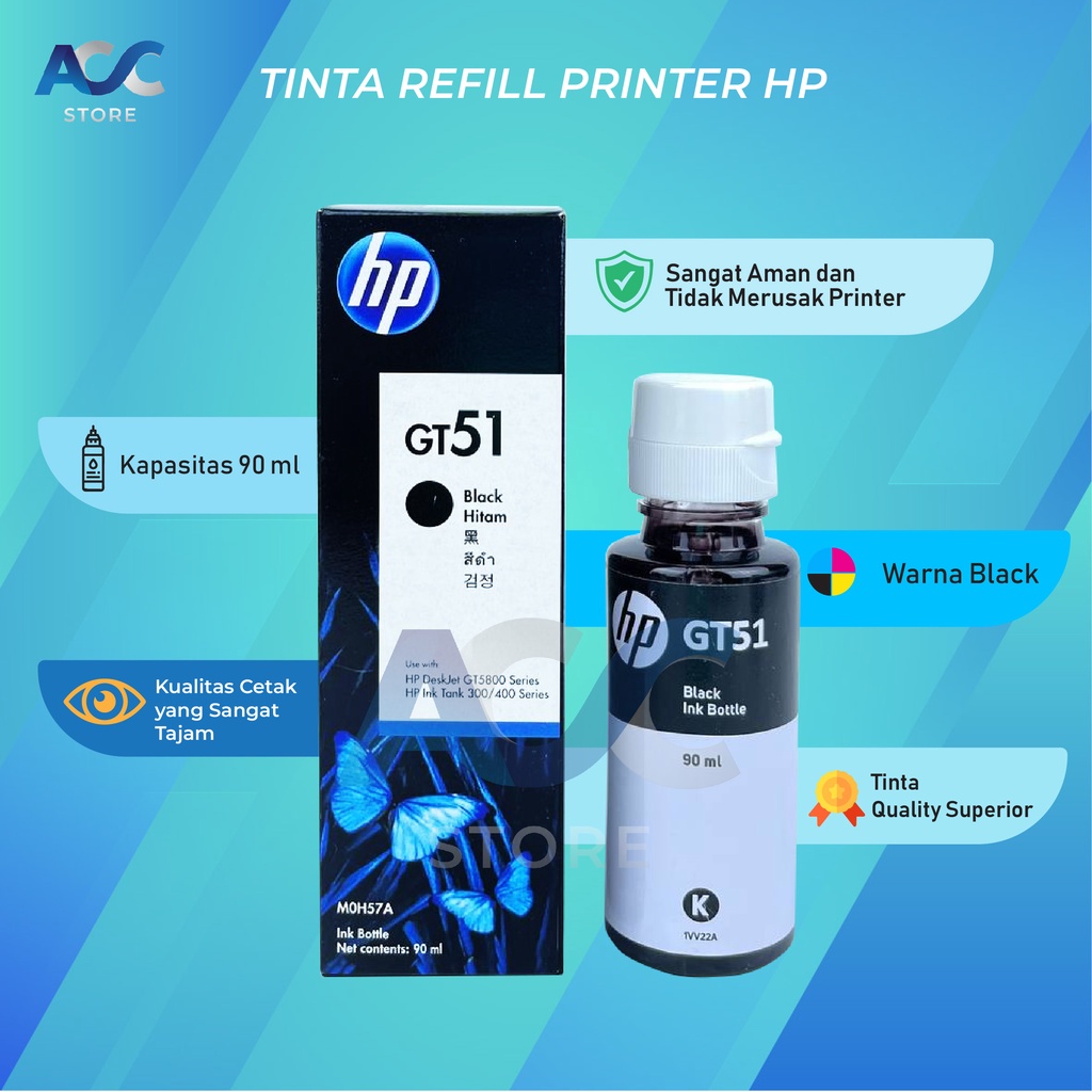 1 SET 4 PCS Tinta HP GT51 GT52 Isi Ulang Printer GT5810 GT5820