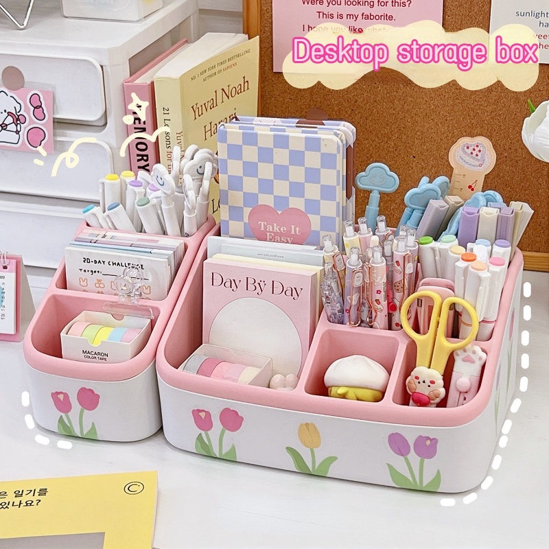 3/6 Grids Kotak Penyimpanan Multifungsi Larga Capacity INS Macaron Color Makeup Organizer Desktop Kotak Penyimpanan Plastik Penyimpanan Rumah