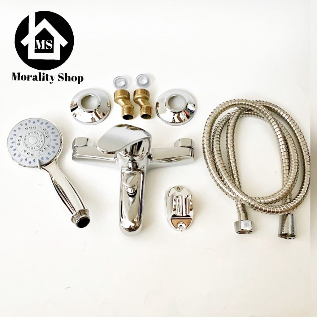 Set Kran Shower Bathtub Panas Dingin Murah S14A Bathroom Shower Spray 3in1 set Bathtub Mixer Faucet Chrome