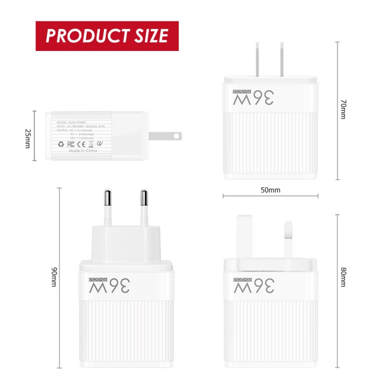 36w Pengisian Cepat Charger Ponsel 5V4A Peraturan Eropa Amerika Inggris 2PD+2USB Kepala Pengisian Adaptor Multi port