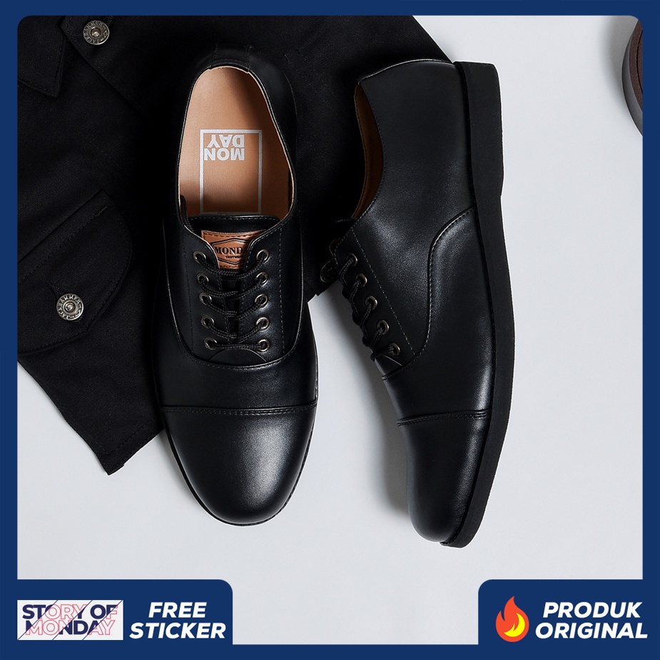 OXFORD FULL BLACK ORIGINAL x MNDY Sepatu Formal Hitam Tali Pria Pantofel Kerja Kantor Resmi Guru Kantoran Wisuda Kuliah Pesta Wedding Kondangan Nikah Casual Modern Derby Semi Kulit Premium Monday Footwear Big Size Ukuran Jumbo 44 45 46 Keren Terbaru Ori