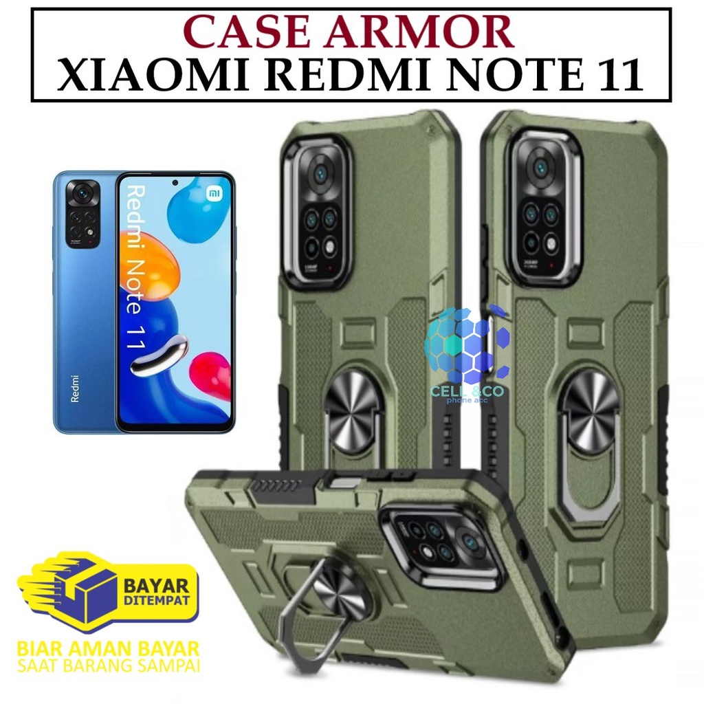 Case Armor XIAOMI REDMI NOTE 11 Iring Cincin Magnetic Kesing Hp Protect kamera Premium Hard Case Standing Robot Pelindung Kamera