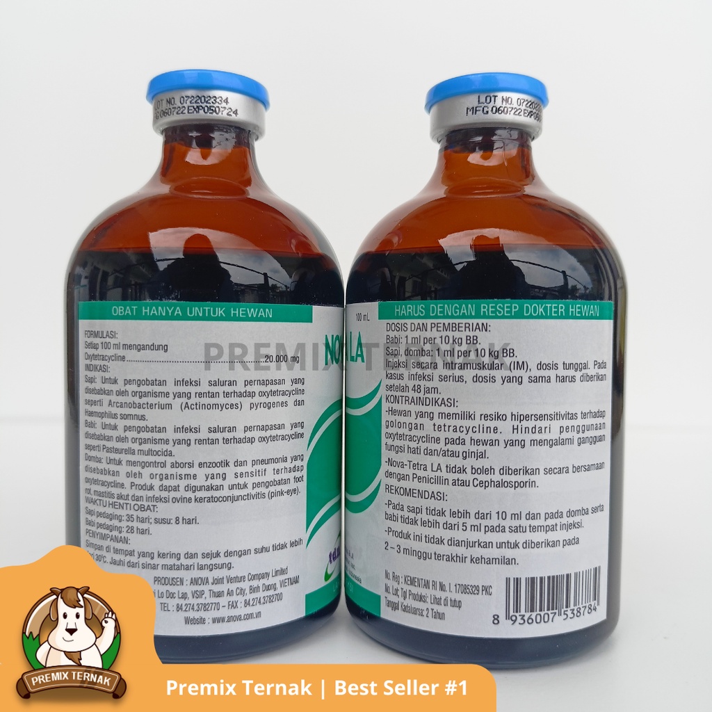 NOVA TETRA LA 100ml - ( Oxytetra20% ) Untuk Masalah Pernafasan, dan Pencernan pada Hewan Ternak