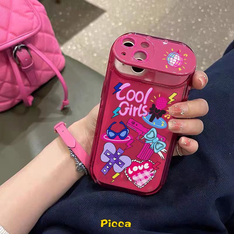 IPHONE Flip Make Up Mirror Case Lensa Kamera Kompatibel Untuk Iphone7 8 Plus XR 11 12 13 14 Pro MAX X XS MAX SE 2020 Kartun Lucu Graffiti Gadis Keren Soft Case