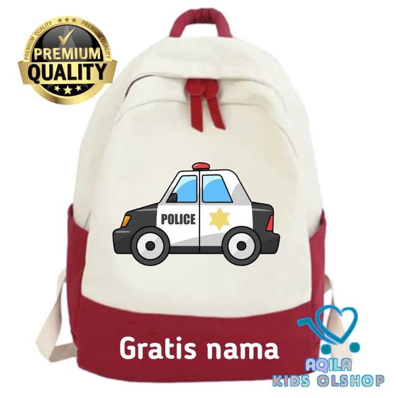 tas sekolah anak ransel mobil polisi animasi
