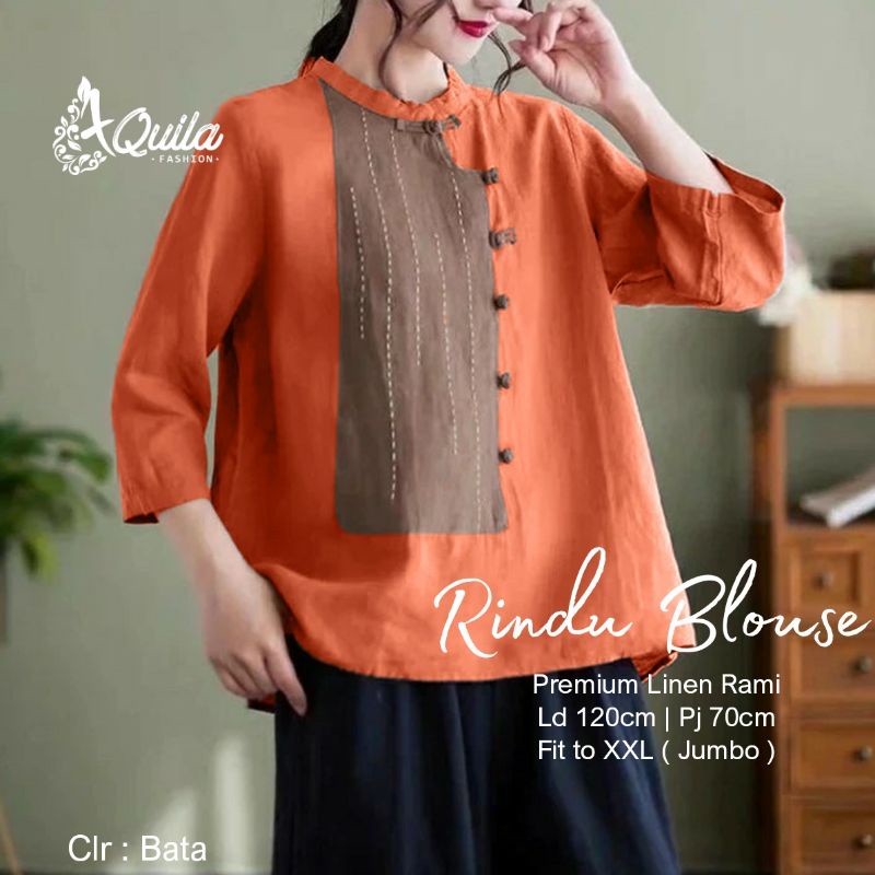 Blus wanita kekinian premium linen rami rindu blouse by aquila