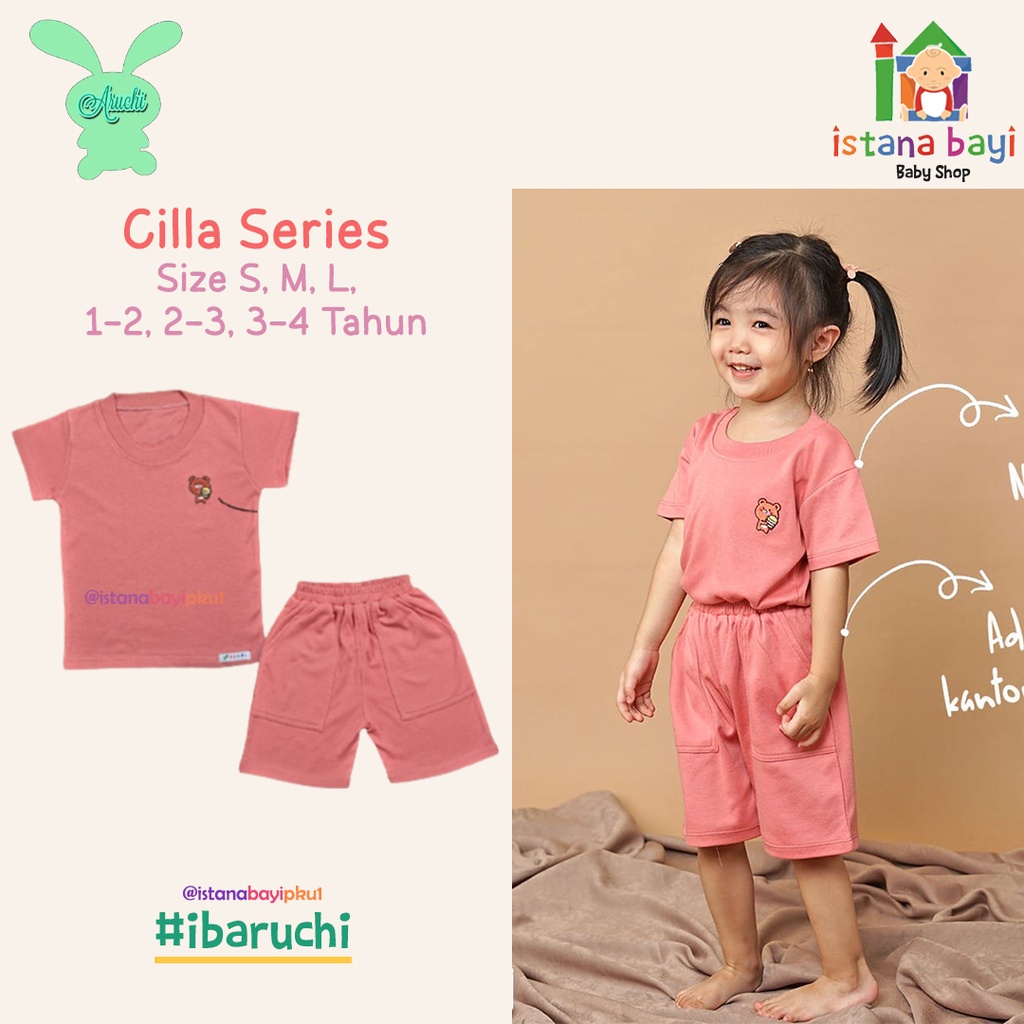 Aruchi Setelan Pendek T-shirt Cilla Girl &amp; Boy / Setelan Pendek Anak Warna