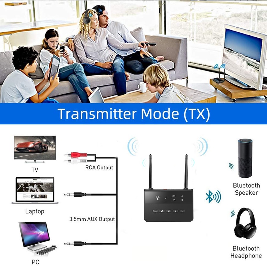 Opansten Audio Bluetooth 5.0 Transmitter Receiver Adapter aptX RCA AUX - B2 - Black