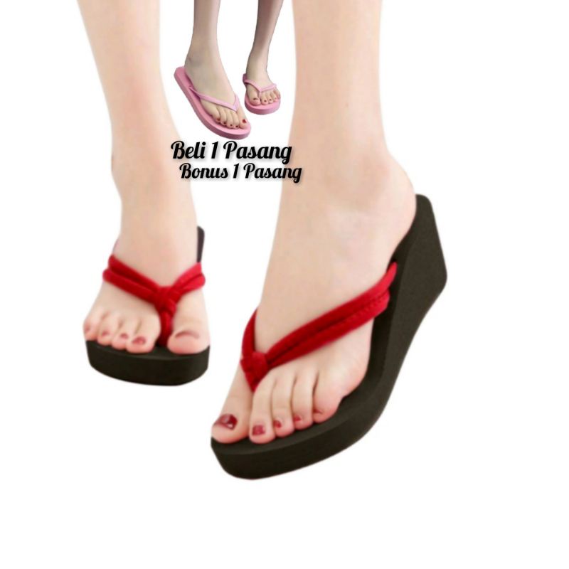 CTS Sandal jepit wedges wanita rajut 2 silang