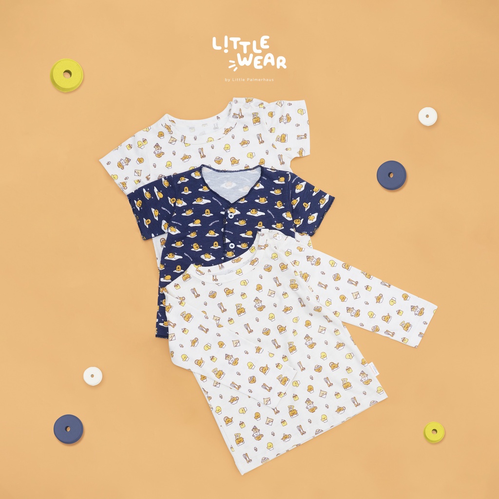 Baju Anak Bayi 1 – 5 Tahun Setelan Pendek Palmerhaus Little Wear Shoulder Button Short Sleeve Gudetama Eggcercise / In The Kitchen