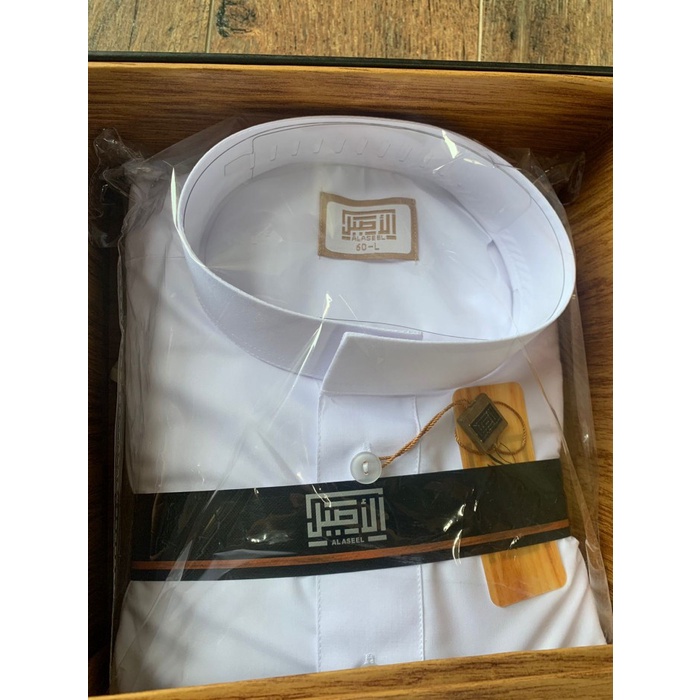 {FamilyStore} GAMIS JUBAH THOBE MUSLIM LAKI-LAKI SAUDI STYLE MERK AL ASEEL WITH BOX - WHITE 56 XXL B