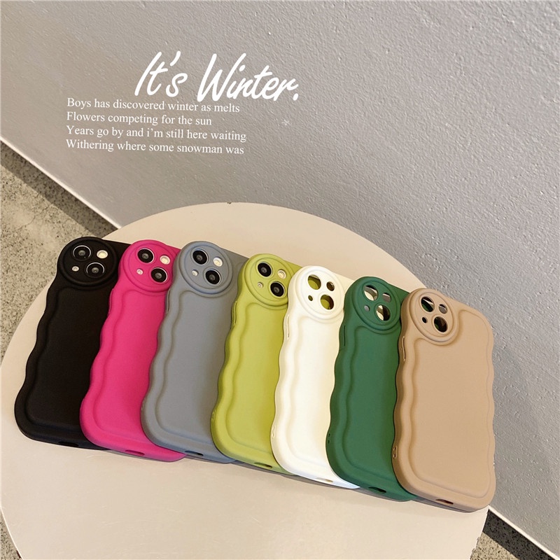 IPHONE Warna Solid 3D Bumper Lembut Silikon Casing Ponsel Untuk Iphone14Plus11 12 13 14 Pro Max XS XR Air Cushion Shockproof Back Cover