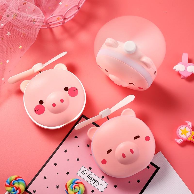 Kipas Mini Fan Led 3 IN 1 Cermin Karakter Portable Beauty Miror Led Light