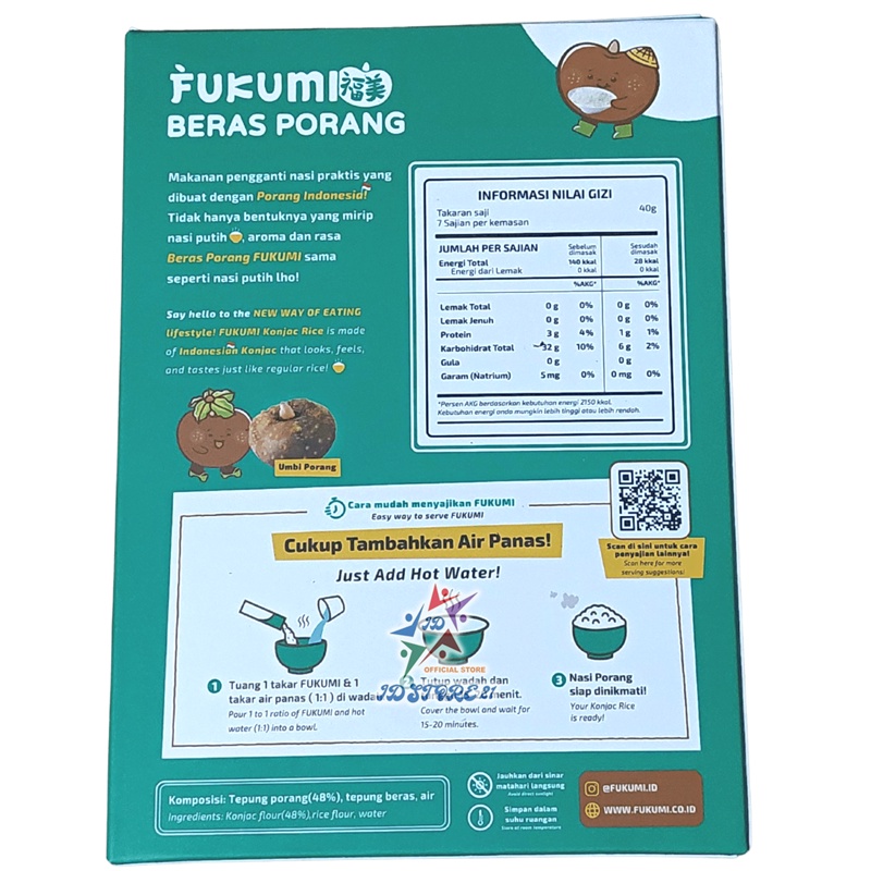 FUKUMI BERAS PORANG BOX - Fukumi Shirataki Beras Konjac Rice Diet isi 7 sachet x @40gr