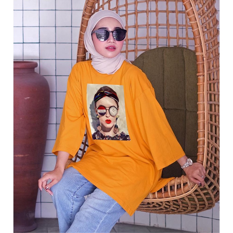 KAOS OVERSIZE TOP HIJAB WANITA BASIC DTF CEWEK BANDO / OVERSIZE SLIT BLOUSE GAMBAR DTF / DIGITAL PRINT