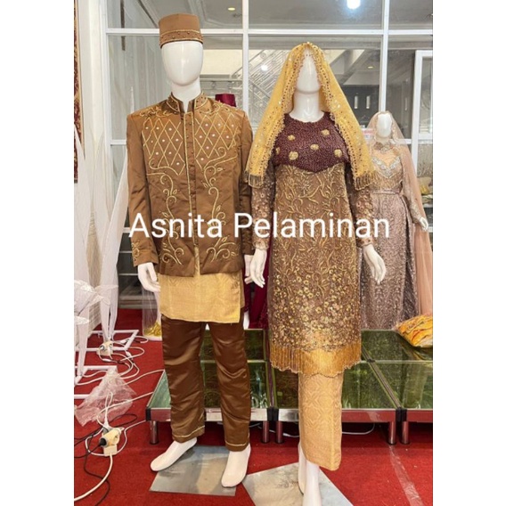 Koto gadang Kebaya Mocca songket krem Terbaru Mewah baju pengantin padang