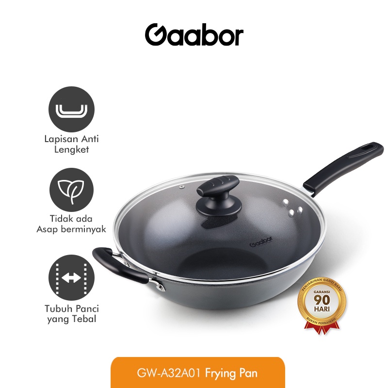 GAABOR PANCI PENGGORENGAN WOK ANTI LENGKET BAHAN TEFLON 32 CM NON-STICK FRYING PAN SEHAT DAN AMAN